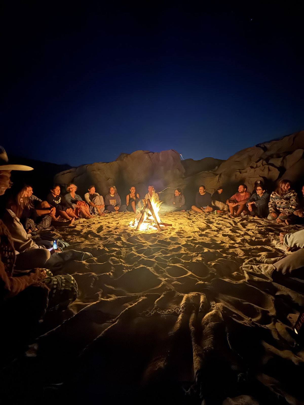 A campfire circle in the desert