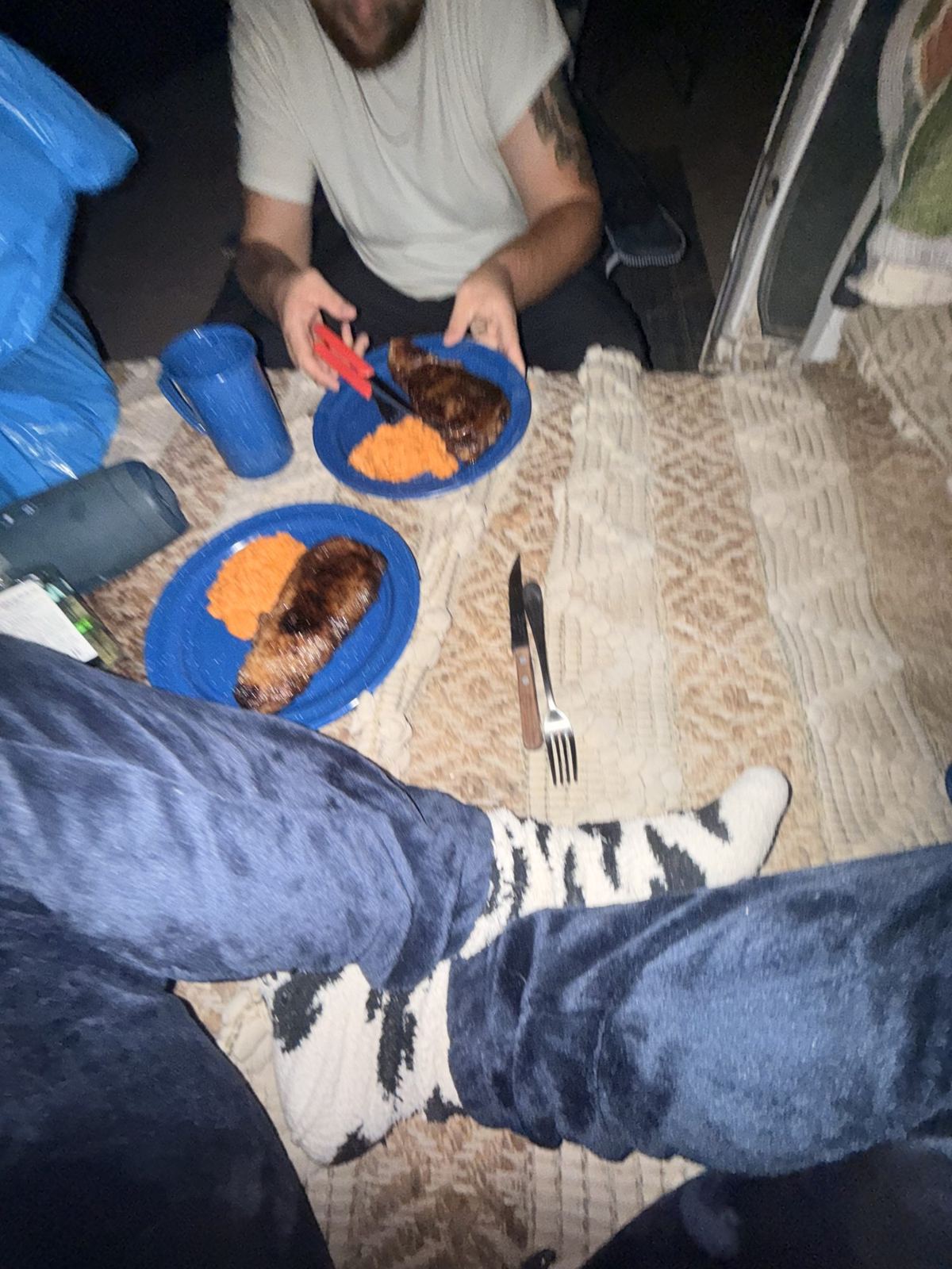 Dinner in the van, Playa Tecolote, La Paz