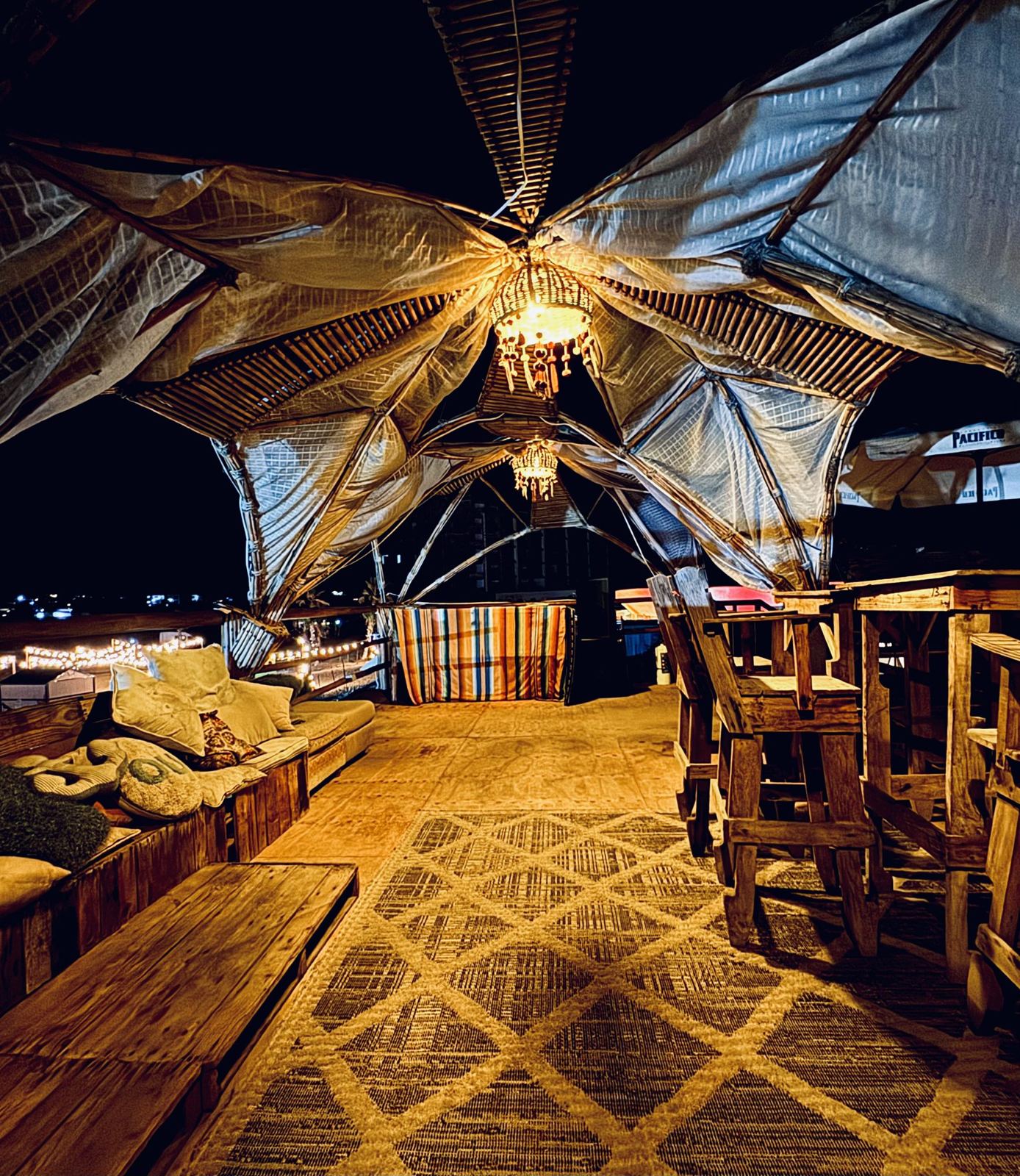 A palapa lounge under the stars